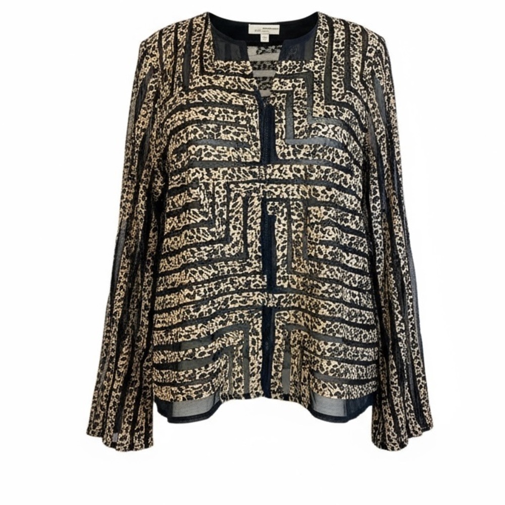 Choices Leopard Jacket Geometric Shape beige Black sheer women’s Medium